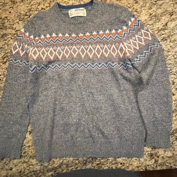 Urban Pipeline Mens Large Wool Blend Sweater Pull Over Gray Fair Isle Grandpa - Picture 2 of 5